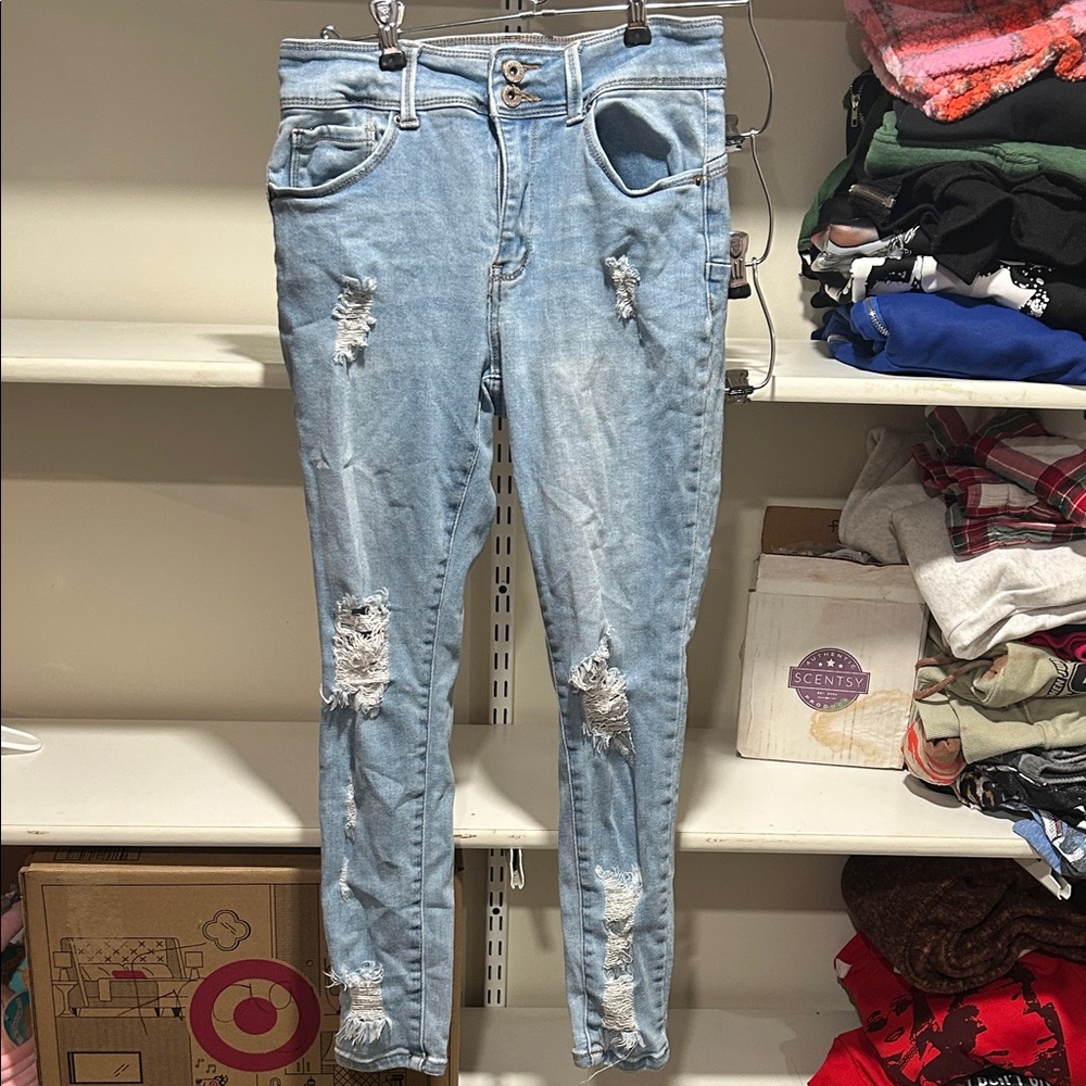 Wax Jean Light Blue Distressed Skinny Jeans